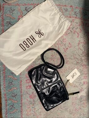 HOBO Black Glossy Leather Sable Wristlet with Ring Handle